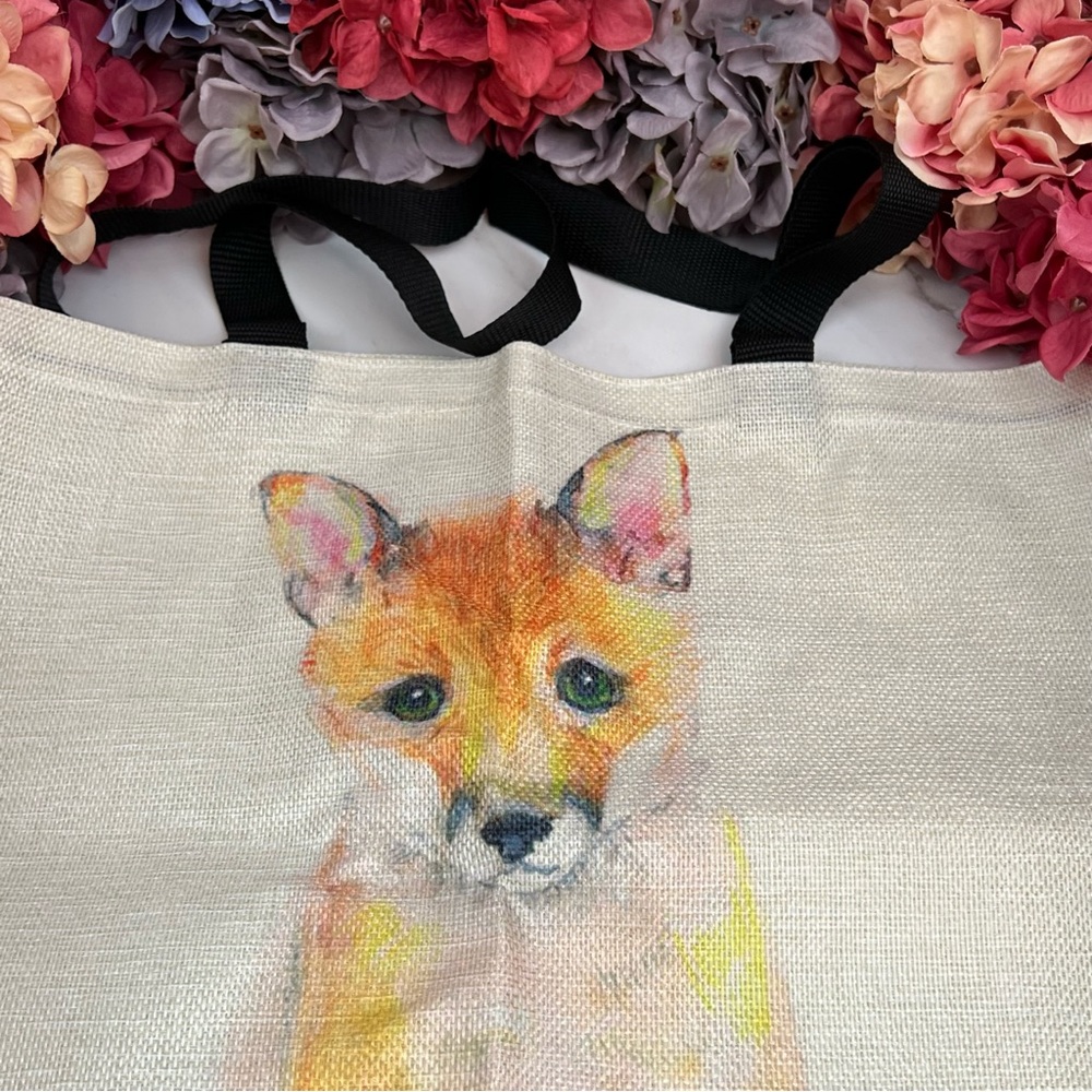 Eco-Friendly Brown & White Fox with Black Points Folding Tote Bag - Picture 7 of 13
